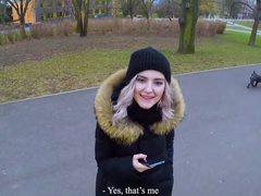 Cute teen swallows cum for cash