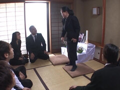 Alluring Japanese MILF with large tits endures a hardcore orgy