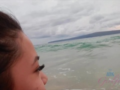 Playa, Despelote, Novia, Orgasmo, Al aire libre, Público, Fumando, Mojado