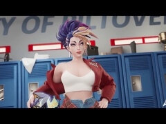 League of Legends college porno parody featuring KDA Akali and the football team