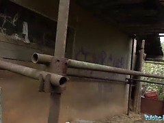 Enthousiasteling, Blond, Sperma shot, Geld, Buiten, Gezichtspunt, Openbaar, Student