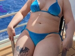 Hot milf wife gets steamy on cruise balcony with lengthy dildos!