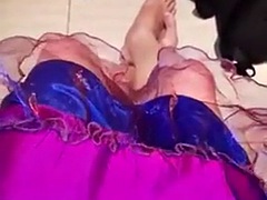 Pissing and cumming in a satin evening dress and silky jumpsuits