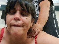 Hot plumper mom sends a message to her husband while getting naughty with her lovers