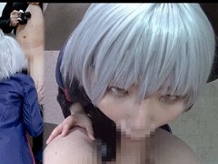 Seductive visitor arrives in disguise and delivers a blowjob at the entrance!