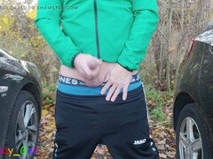 Grosser schwanz, Auto, Geschnappt, Schwanz, Masturbation, Im freien, Öffentlich, Rasiert