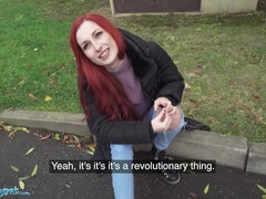 Pijpbeurt, Brits, Sperma, Gezichtspunt, Openbaar, Realiteit, Roodharige vrouw, Tieten likken