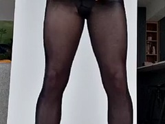 デカチン, 女装男装, チン, フェティッシュ, 下着, オナニー, ナイロン, 穴開きパンティ