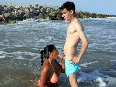 Strand, Bikini, Blasen, Braunhaarige, Im freien, Spanisch