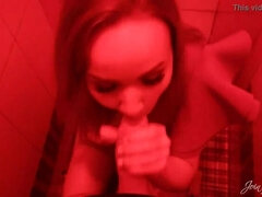Slut Sensual Blowjob Stranger's Big Cock and Swallow Cum in Nightclub Toilet