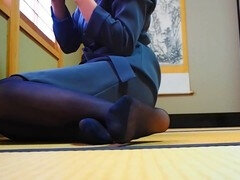 Leie, Asiatisch, Schwarz, Japanische massage, Nylon, Strumpfhose, Solo, Elasthan