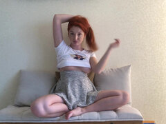 Redhead hot Red Fox caresses her body solo