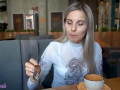 Leie, Schönheit, Schwarz, Blondine, Süss, Jeans, Öffentlich, Vibrator