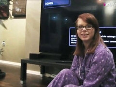 Glasses-wearing teen babes get wild with strapon dildos in pajama party