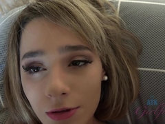 Blondine, Fussjob, Freundin, Öl, Orgasmus, Muschi, Schlucken, Titten