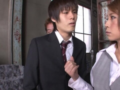 Japanese girl is tied up and dominated by kinky guys