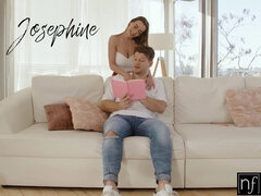 Watch Josephine Jackson, the busty Brunette, give a steamy blowjob & ride on a hard cock in HD