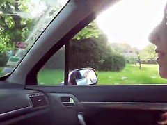 美女, フェラチオ, 茶髪の, 車, ハードコア, アウトドア