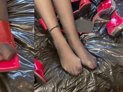 Nylon stockings, nylon stocking, vibrator orgasm
