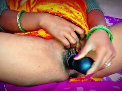 Horny housewife from the village enjoys vibrator pleasure inside her pussy