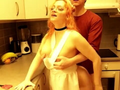 デカパイ, ブロンド, フェラチオ, ゴス, Hd, キッチン, 淫乱熟女, ティーン