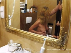 My gorgeous Wife suck me after shower till i cum on her tits (mirror viev)