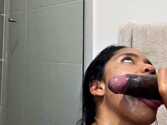 Salle de bains, Grosse bite, Noire, Sucer une bite, Noir ébène, Énorme, Douche, Pute