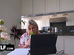 Watch Payton Hall's big tits bounce as she gets her mature pussy pounded by young cock in POV