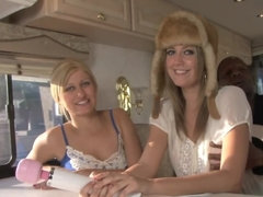 Cutie in the RV takes a black cock into her cunt