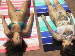 Tattooed lesbian with hairy pussy meets a hot girl on vacation