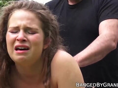 Petite teen doggystyle fucked by grandpa for cum in mouth