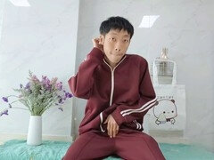 Cute Asian boy in a private kitchen getting off on a beautiful afternoon