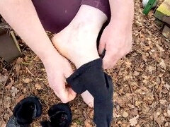 Flashing naked pussy and getting spanked in the woods