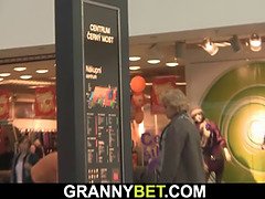 He picks up old blonde woman for play