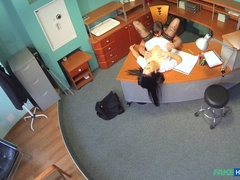 Businessman gets seduced by sexy nurse in stockings