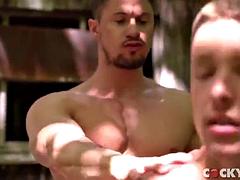 Anal, Pareja, Gay, Sexo duro, Músculo, Al aire libre, Flaco
