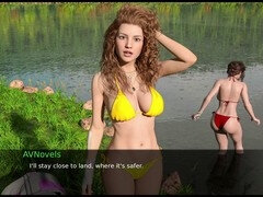 Redhead babe in a bathing suit brings pleasure in this adult visual novel
