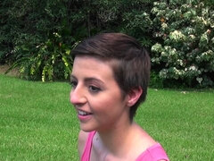 Brunette, Facial, Handjob, Outdoor