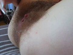 super hairy big clit pussy close up side view orgasm with vibrator
