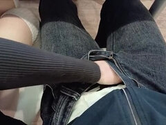 Amateur, Couple, Queue, Branlette thaïlandaise, Branler, Chaussettes, Étudiant, Adolescente