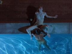 Fingern, Hd, Lesbisch, Lecken, Natürlichen titten, Pool, Muschi, Titten