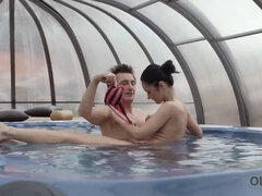 Petite Czech amateur teases and pleases an old man in a jacuzzi