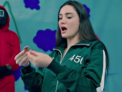 SQUID GAME - Brazilian Carmargo Victoria breaks the cookie in the squid game and gets fucked by her meaty pink pussy