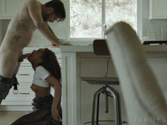 Arsch, Schwarz, Blasen, Braunhaarige, Absätze, Küche, Strumpfhose, Muschi