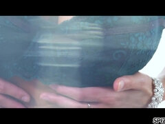 Grosse titten, Blondine, Blasen, Sperma im mund, Spermaladung, Handjob, Hd, Pov