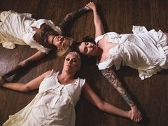 デカパイ, バック, グループ, ハードコア, キス, タトゥー, ティーン, オッパイの