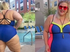 Curvy babe flaunts her figure in a stunning swimsuit