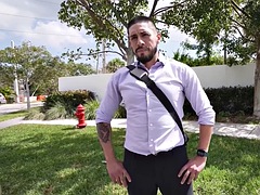 Tattooed captured str8 fucks gay ass in public van outdoors