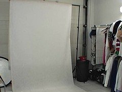 Sexy chick in latex dress in backstage clip