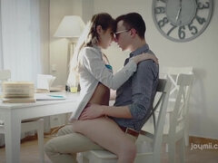 Nerd teen couple impassioned sex video